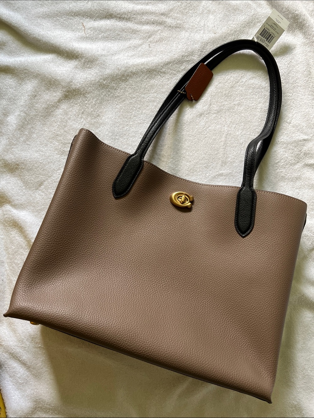 Coach Leather Tote Bag in Taupe with Black Handles